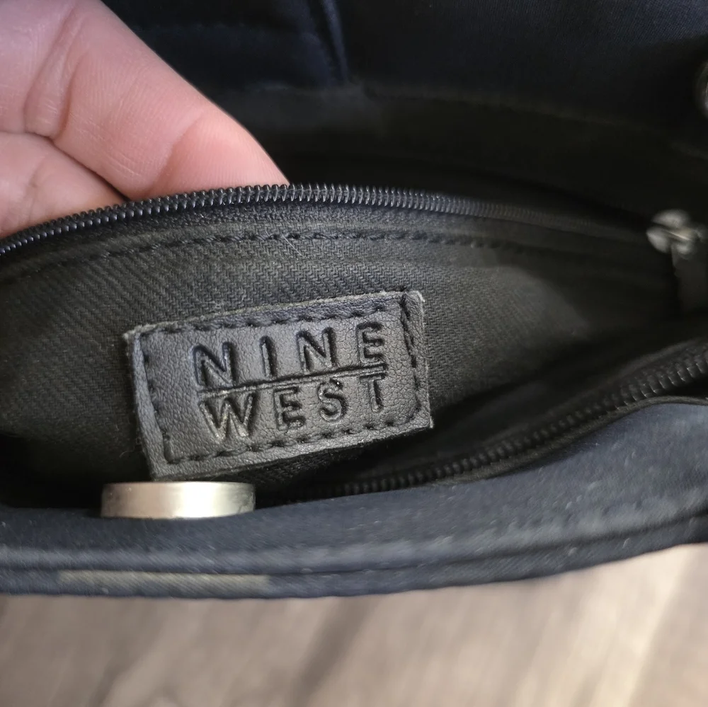 VINTAGE 2000s NINE WEST Black Nylon Satchel Bag Formal Wedding Minimalist 90s